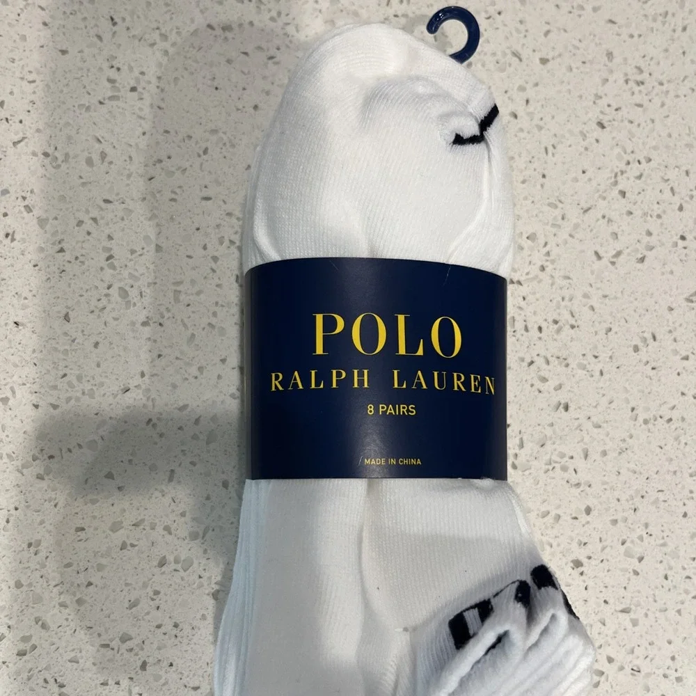 Polo Ralph Lauren 8 Pair Low Cut Ankle Socks White Assorted Logo NWT x1011
